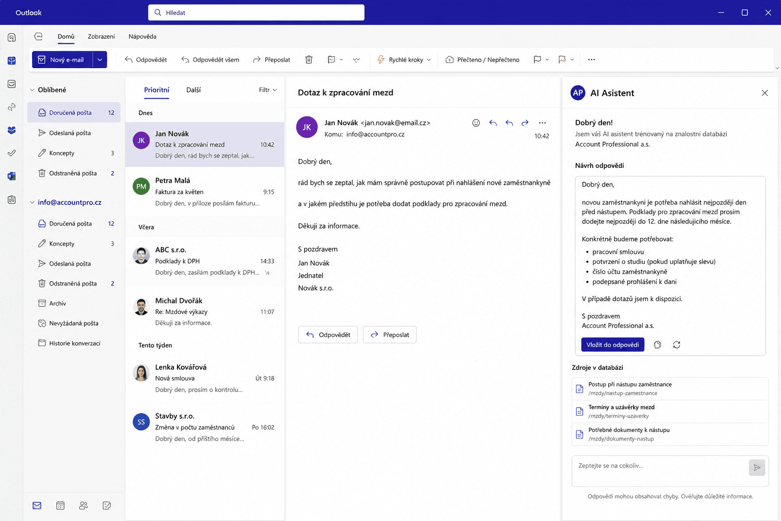 Email assistant in Outlook over a proprietary knowledge base